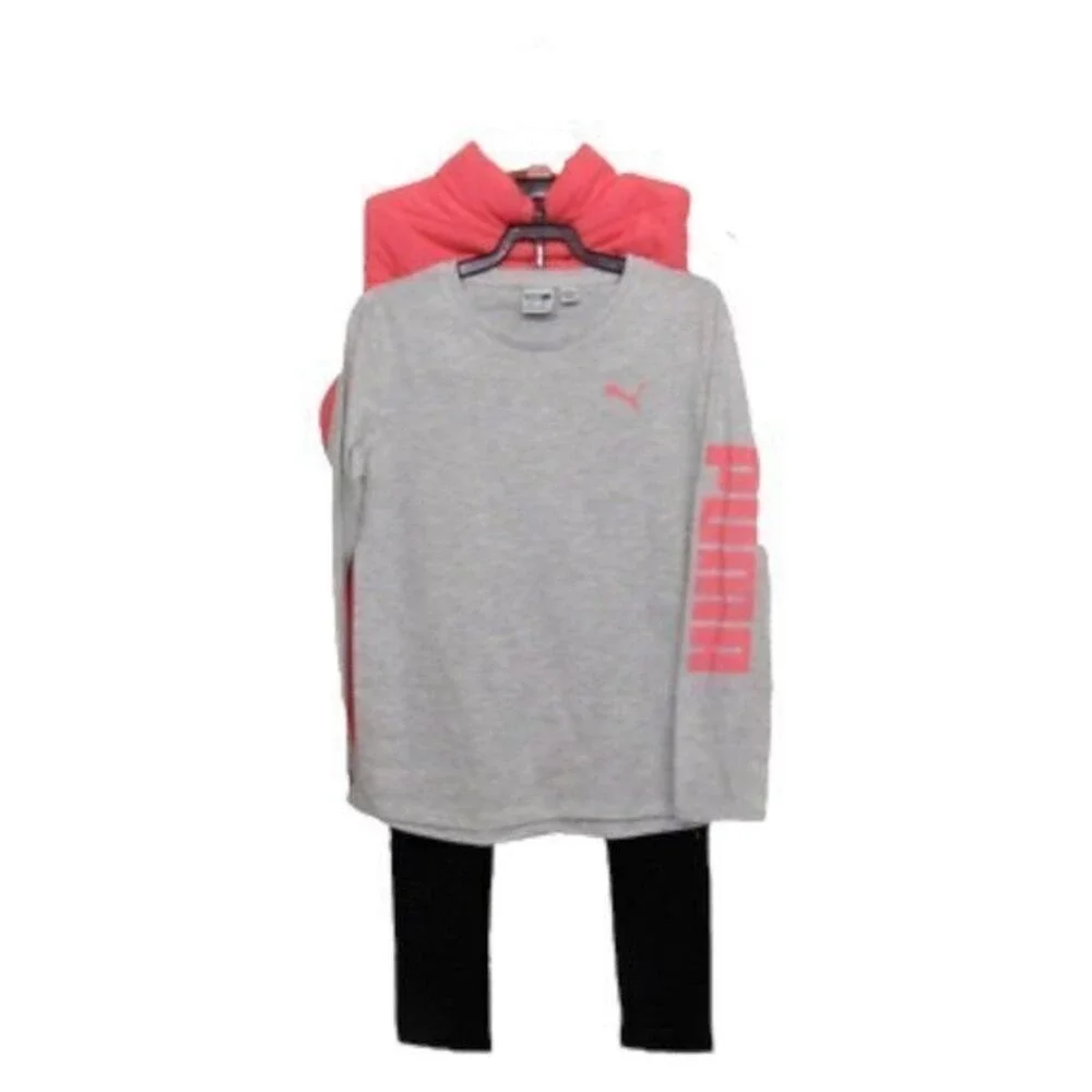 PUMA Girl's Vest Long Sleeve Shirt Leggings 3pc X-Small 5/6 Coral/Gray/Black NWT - Picture 3 of 5